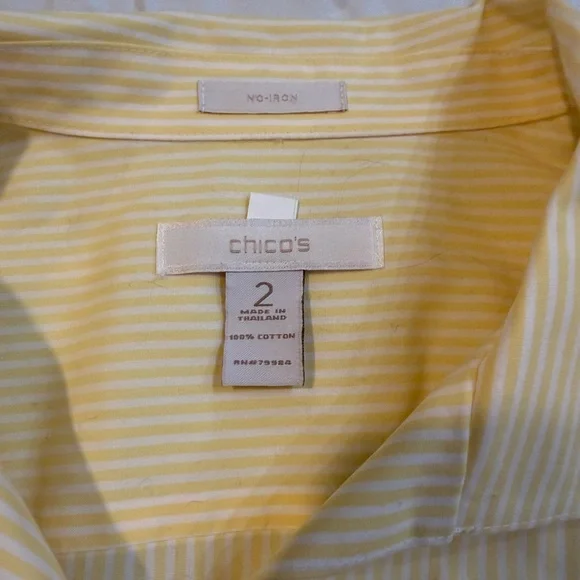 Chico's Striped Butter Yellow Button Down Shirt Sz 2 - Picture 11 of 11